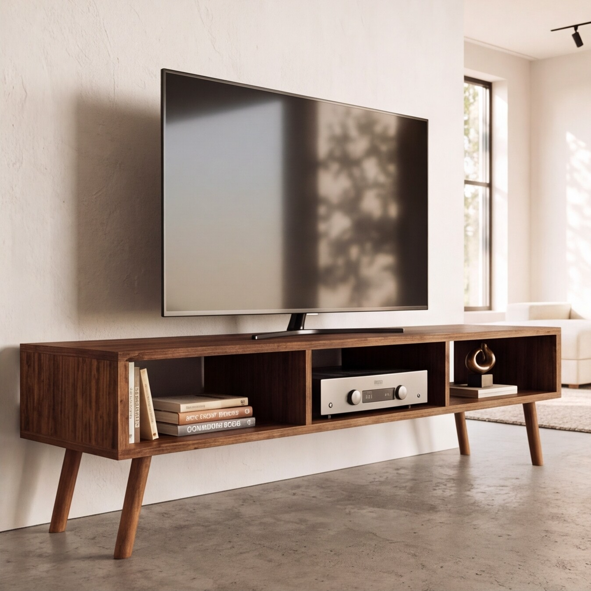Solid Redwood Mid-Century TV Stand, solid wood TV stand UK