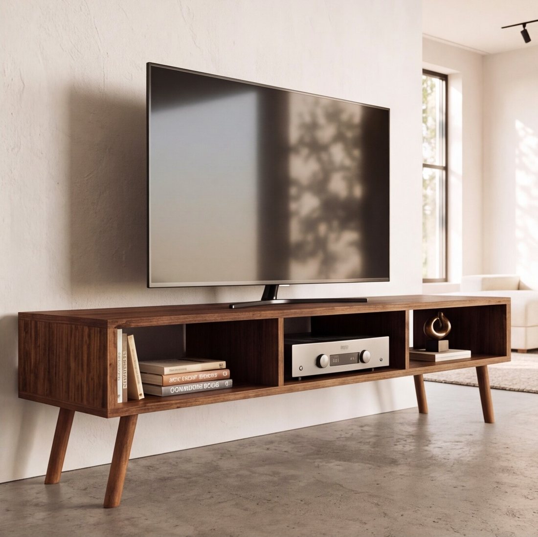 Solid Redwood Mid-Century TV Stand, solid wood TV stand UK