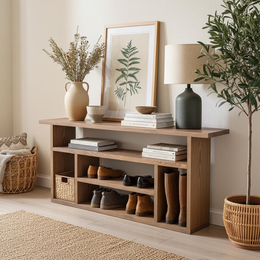 Solid Oak Shoe Rack | Hallway Sideboard