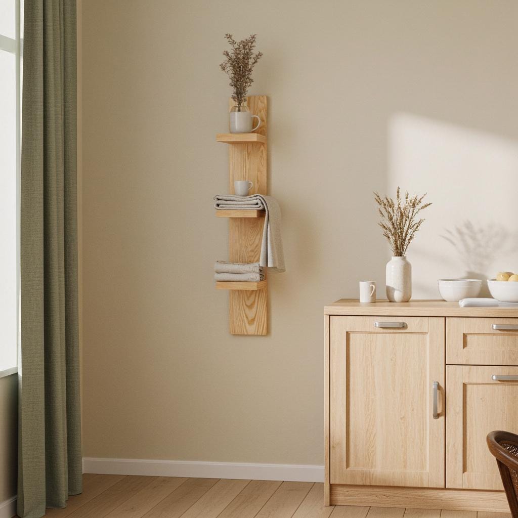 Solid Oak Vertical Tiered Shelf