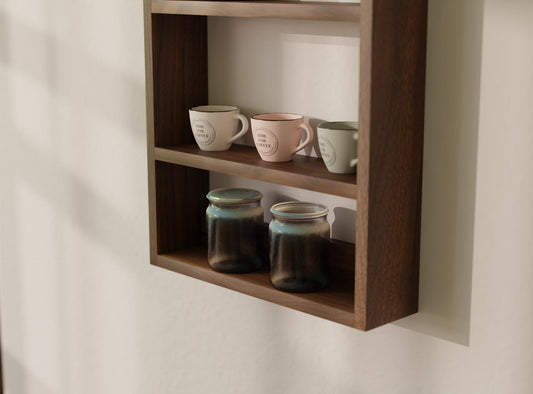 Handcrafted Vertical Walnut Shelves – Kitchen, Bathroom & Hallway Wall Storage