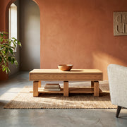Bohdi American Oak Coffee Table – Solid Wood with 4 Drawers & Storage Shelf
