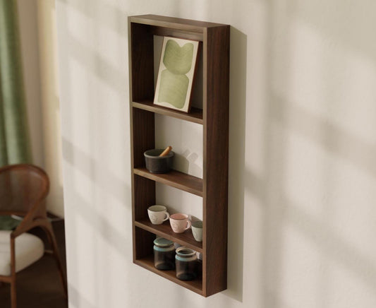 Handcrafted Vertical Walnut Shelves – Kitchen, Bathroom & Hallway Wall Storage