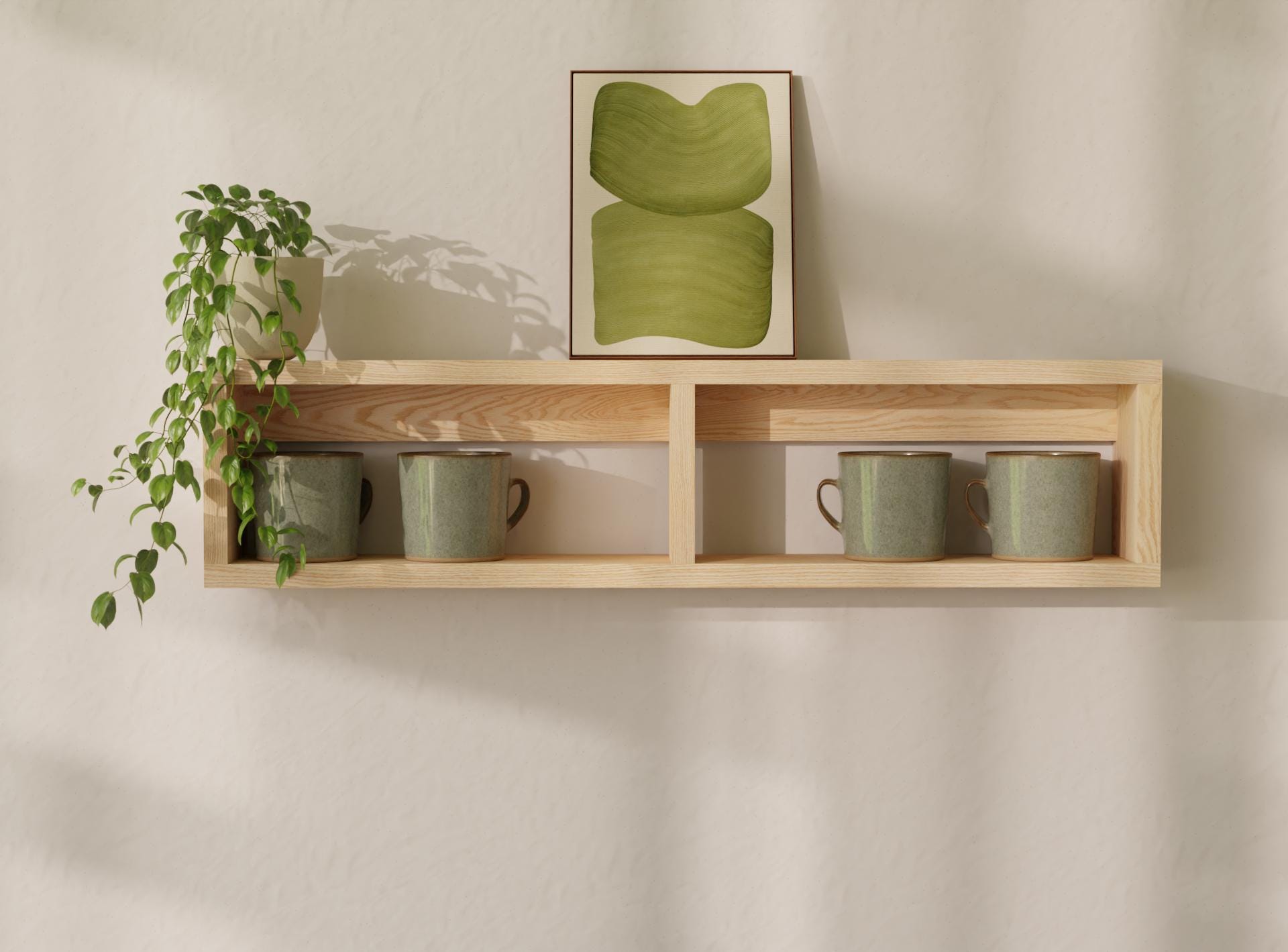 Oak Wall Shelf for Mugs, Cups & Kitchen Storage