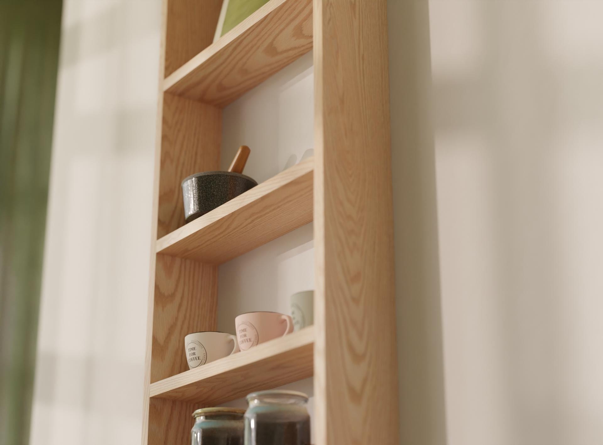 Solid Oak Vertical Wall Shelf – Kitchen Or Hallway Storage