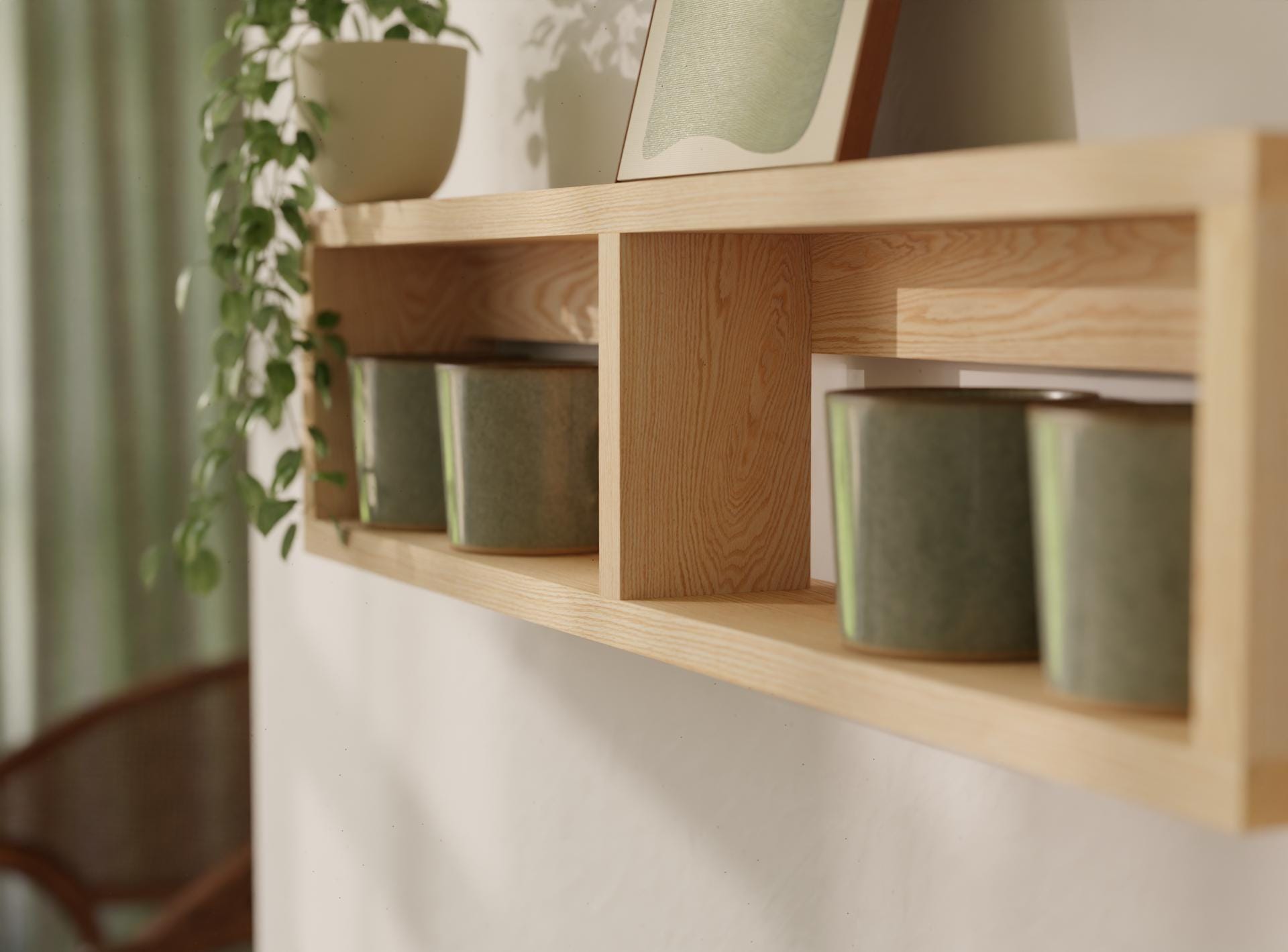 Oak Wall Shelf for Mugs, Cups & Kitchen Storage