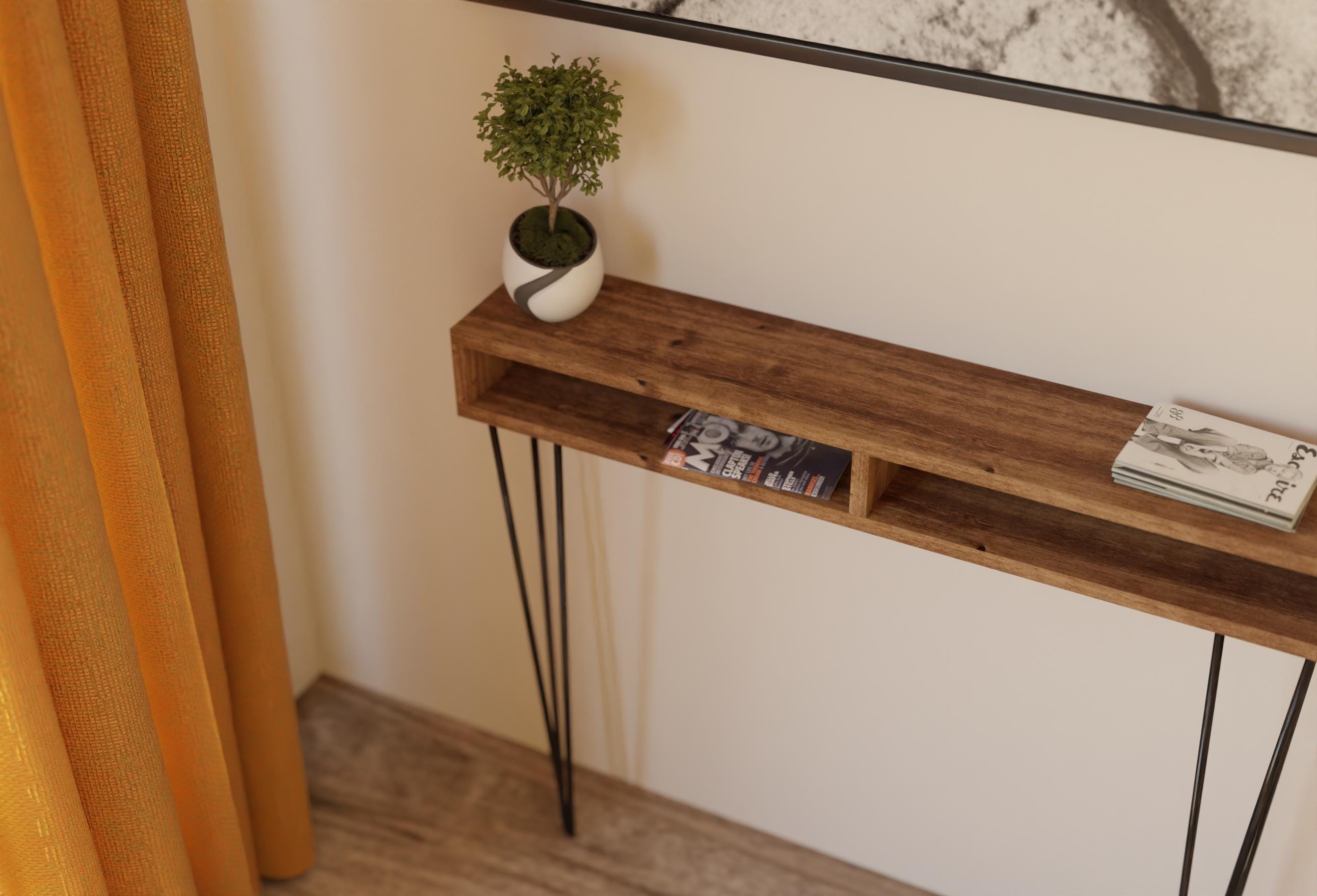 Scandinavian Redwood Hallway Console Table