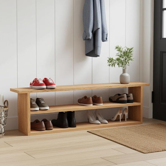 American Oak Shoe Rack Bench | Oak Bench | Shoe Storage | Oak Entryway Shoe Rack | Solid Oak Bench