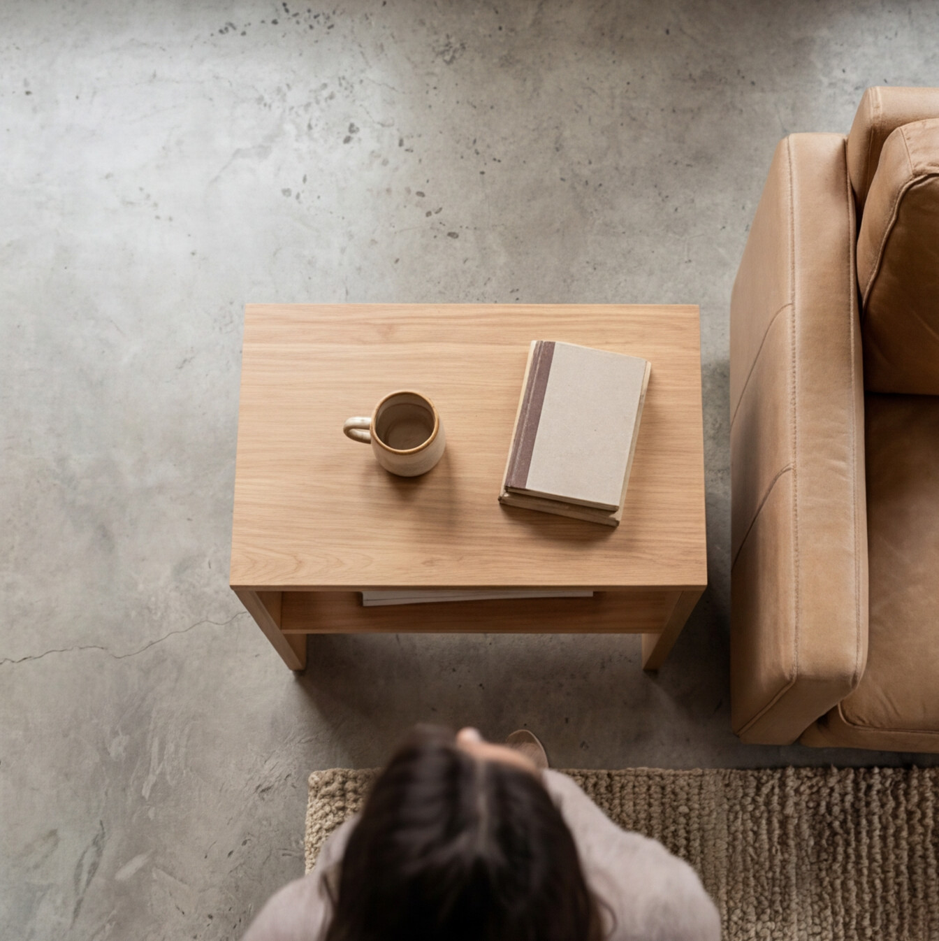 American oak bedside table with natural grain finish top view