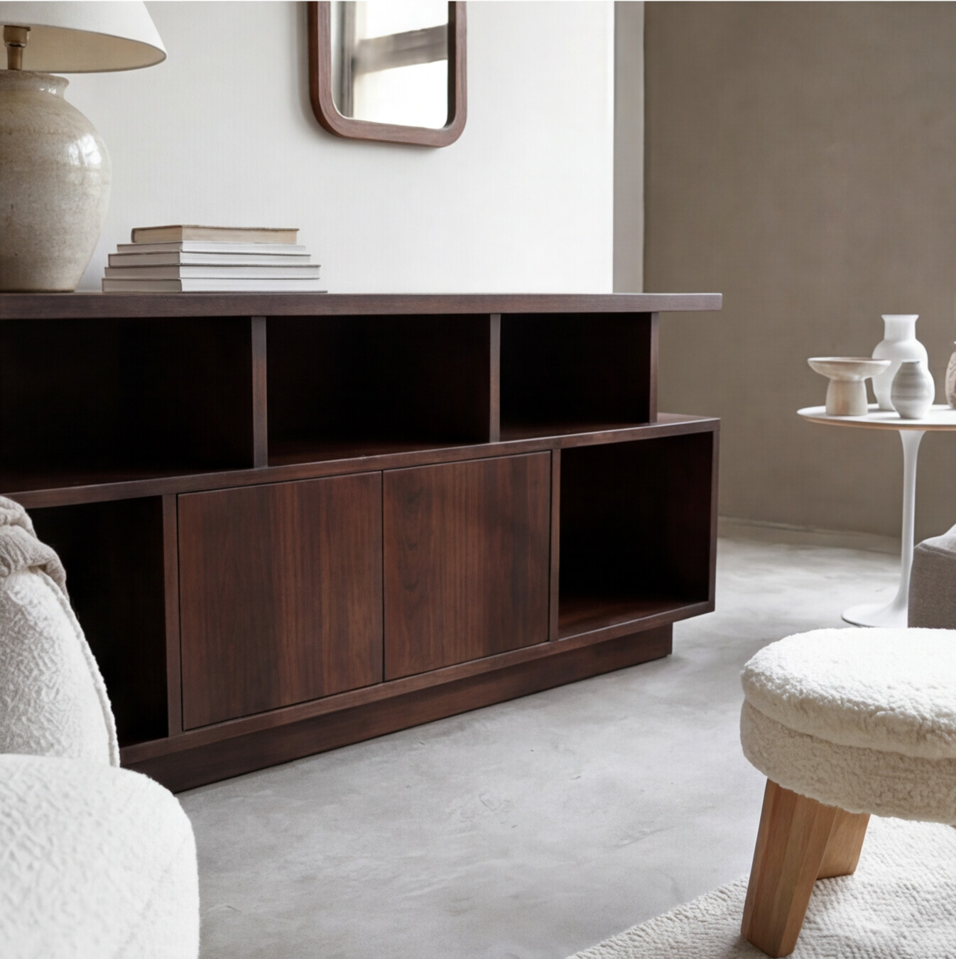 Close-up detail of Otis black walnut sideboard wood grain

