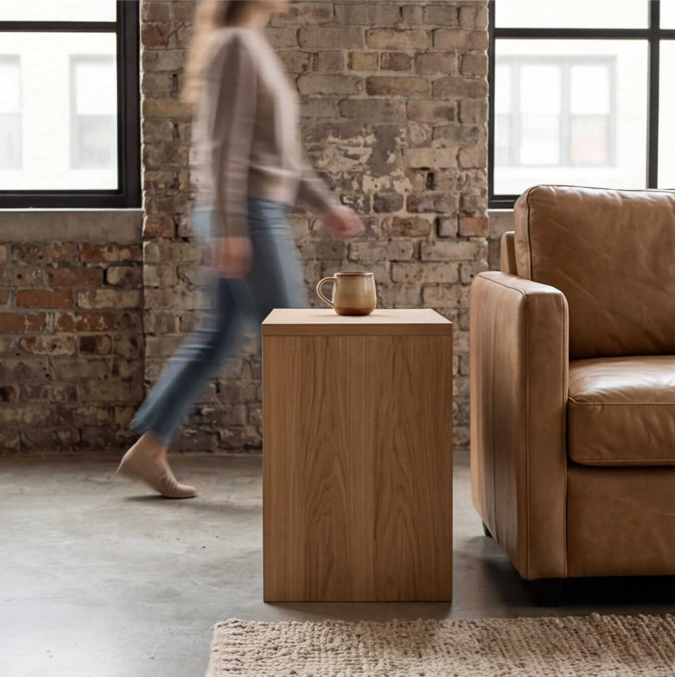 Front view of American oak side table in solid oak

