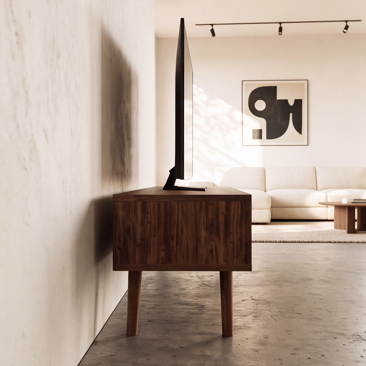 Solid Redwood Mid-Century TV Stand & Media Cabinet
