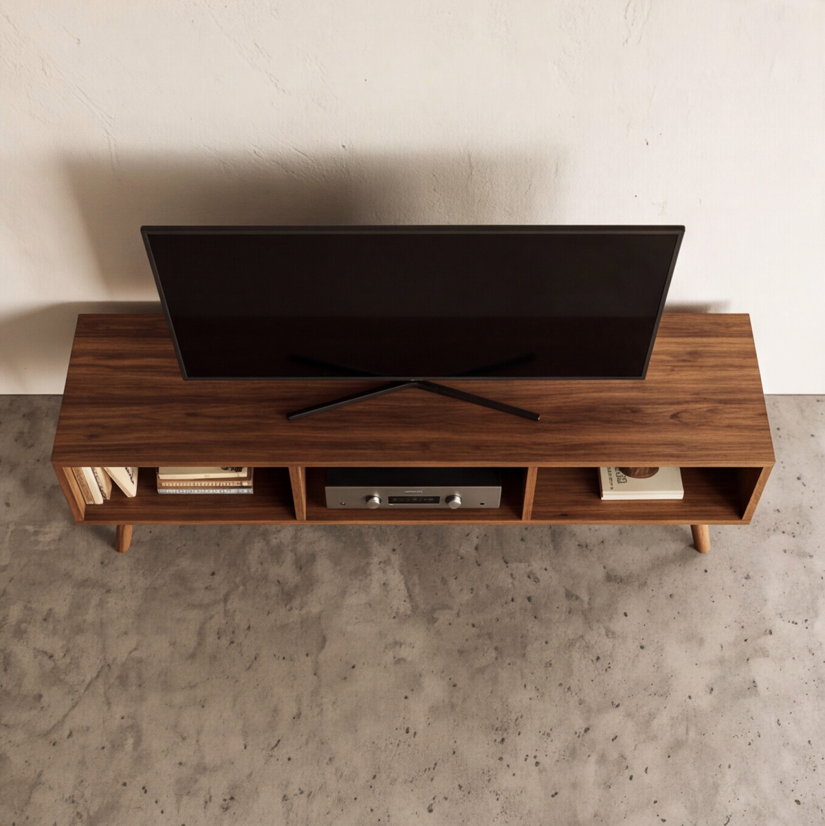 Solid Redwood Mid-Century TV Stand & Media Cabinet