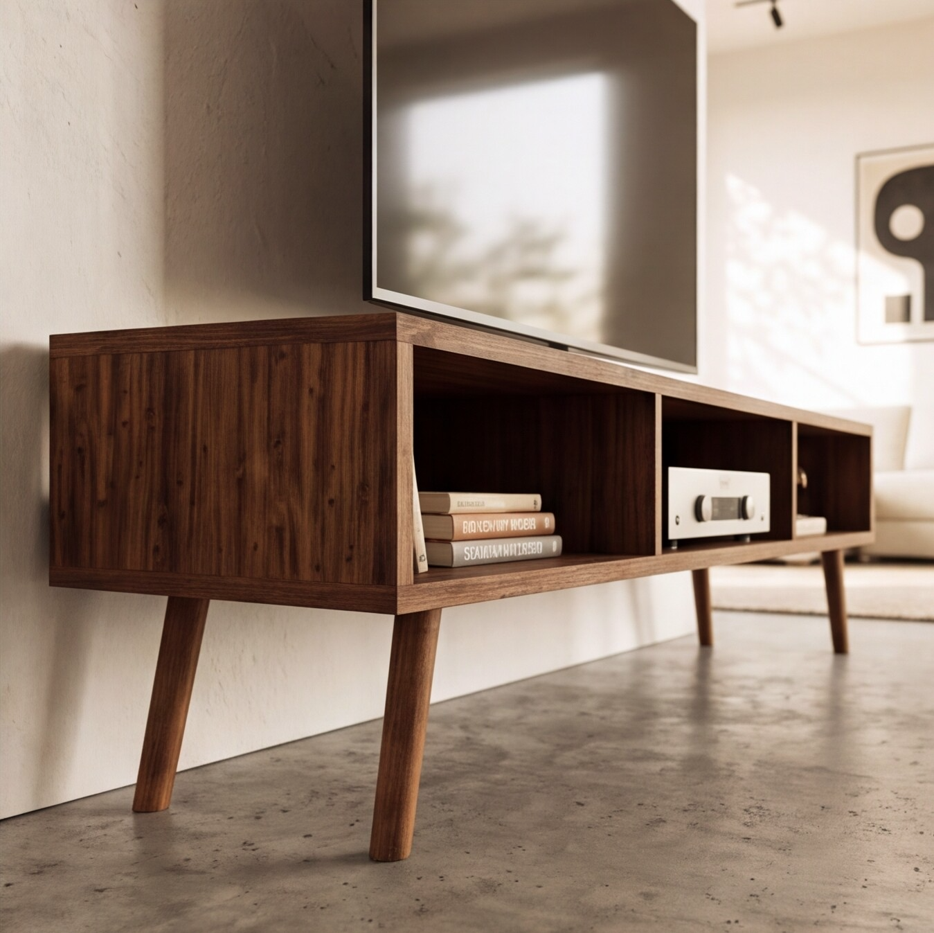 Solid Redwood Mid-Century TV Stand & Media Cabinet