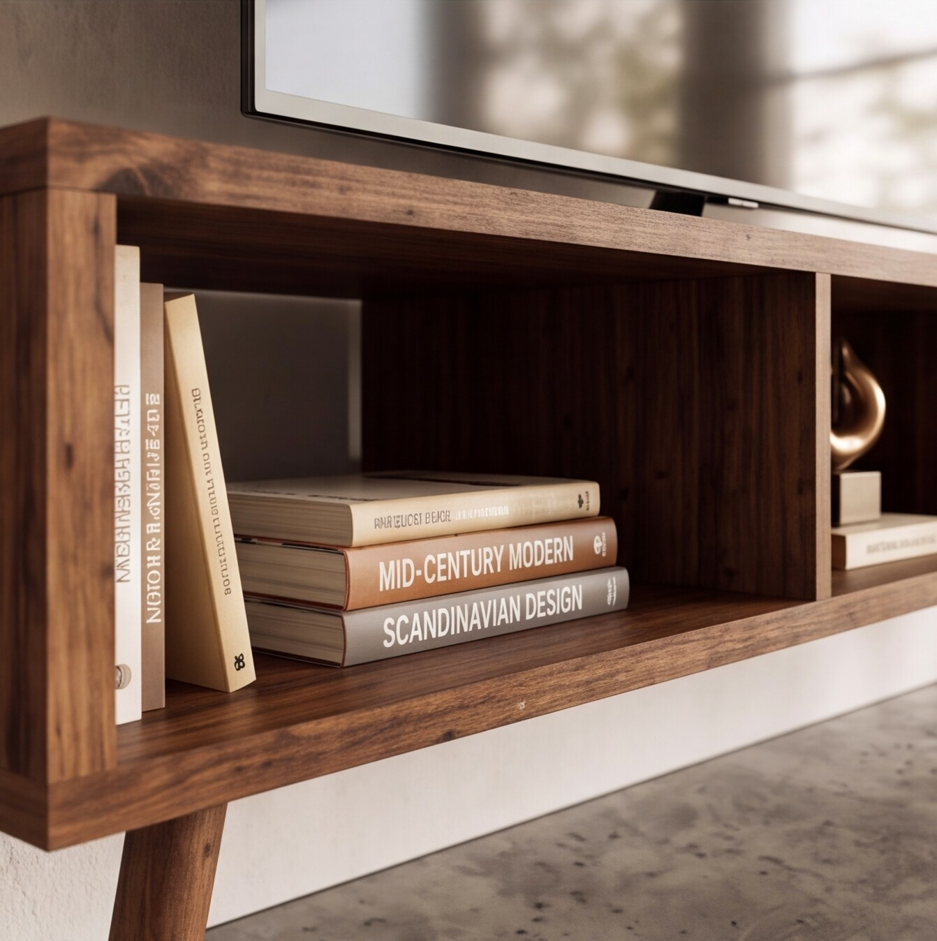 Solid Redwood Mid-Century TV Stand & Media Cabinet