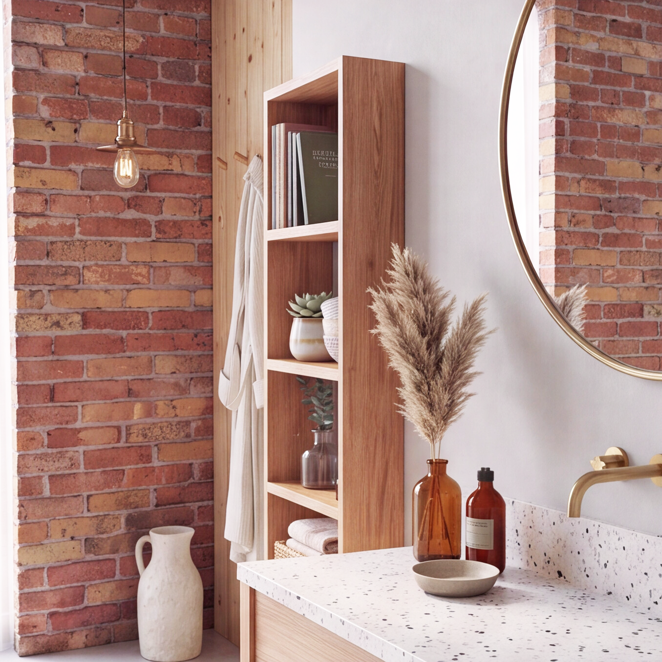 Solid Oak Vertical Wall Shelf