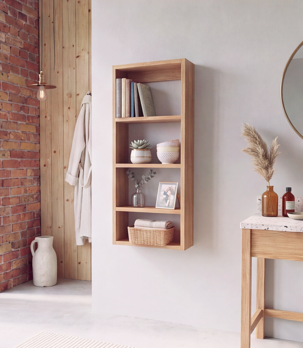 Solid Oak Vertical Wall Shelf
