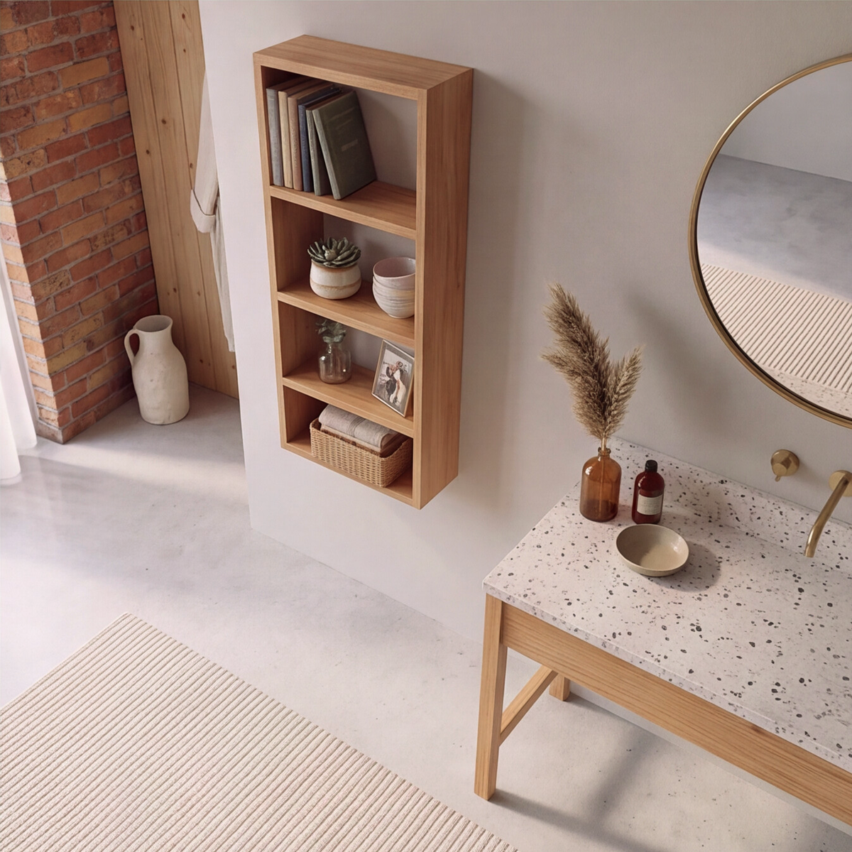 Solid Oak Vertical Wall Shelf