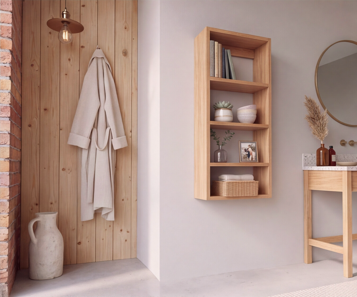 Solid Oak Vertical Wall Shelf