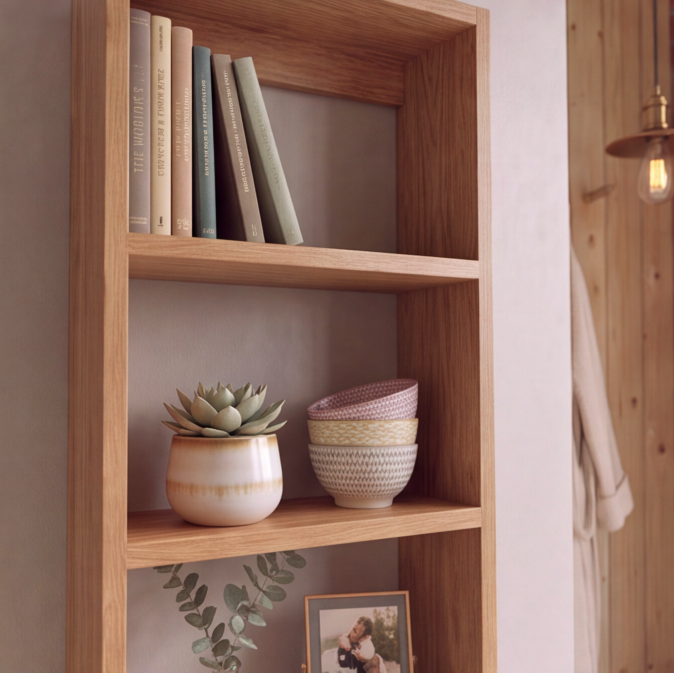 Solid Oak Vertical Wall Shelf
