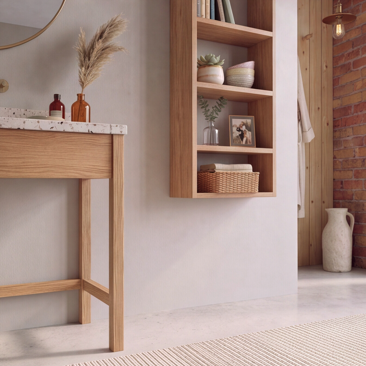 Solid Oak Vertical Wall Shelf
