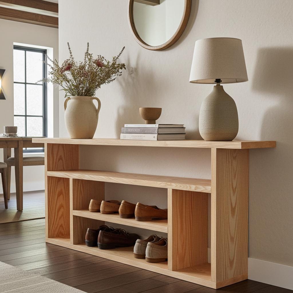 Solid Oak Shoe Rack | Hallway Sideboard