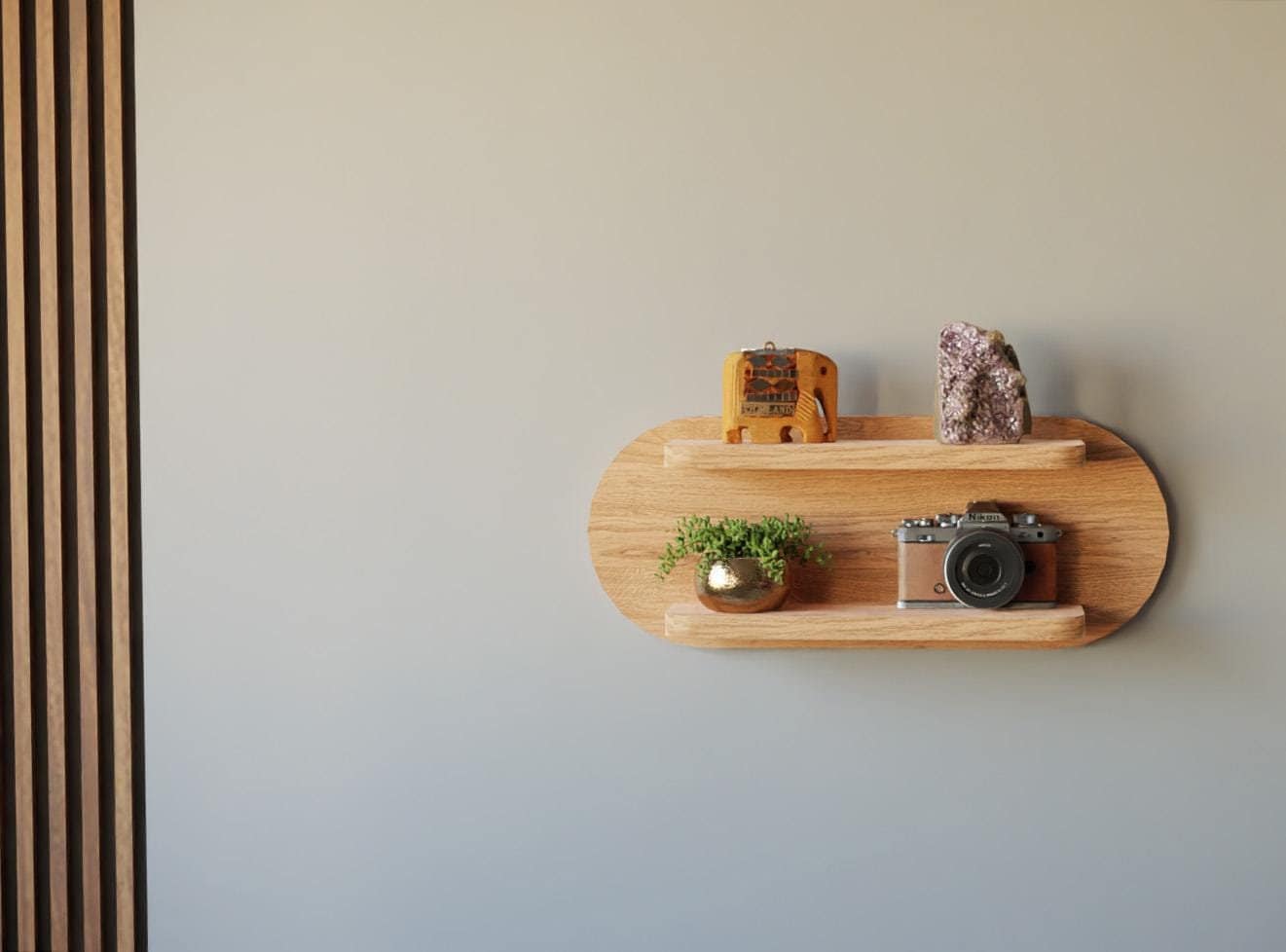 Solid Oak Half Moon Shelf - Two Tier