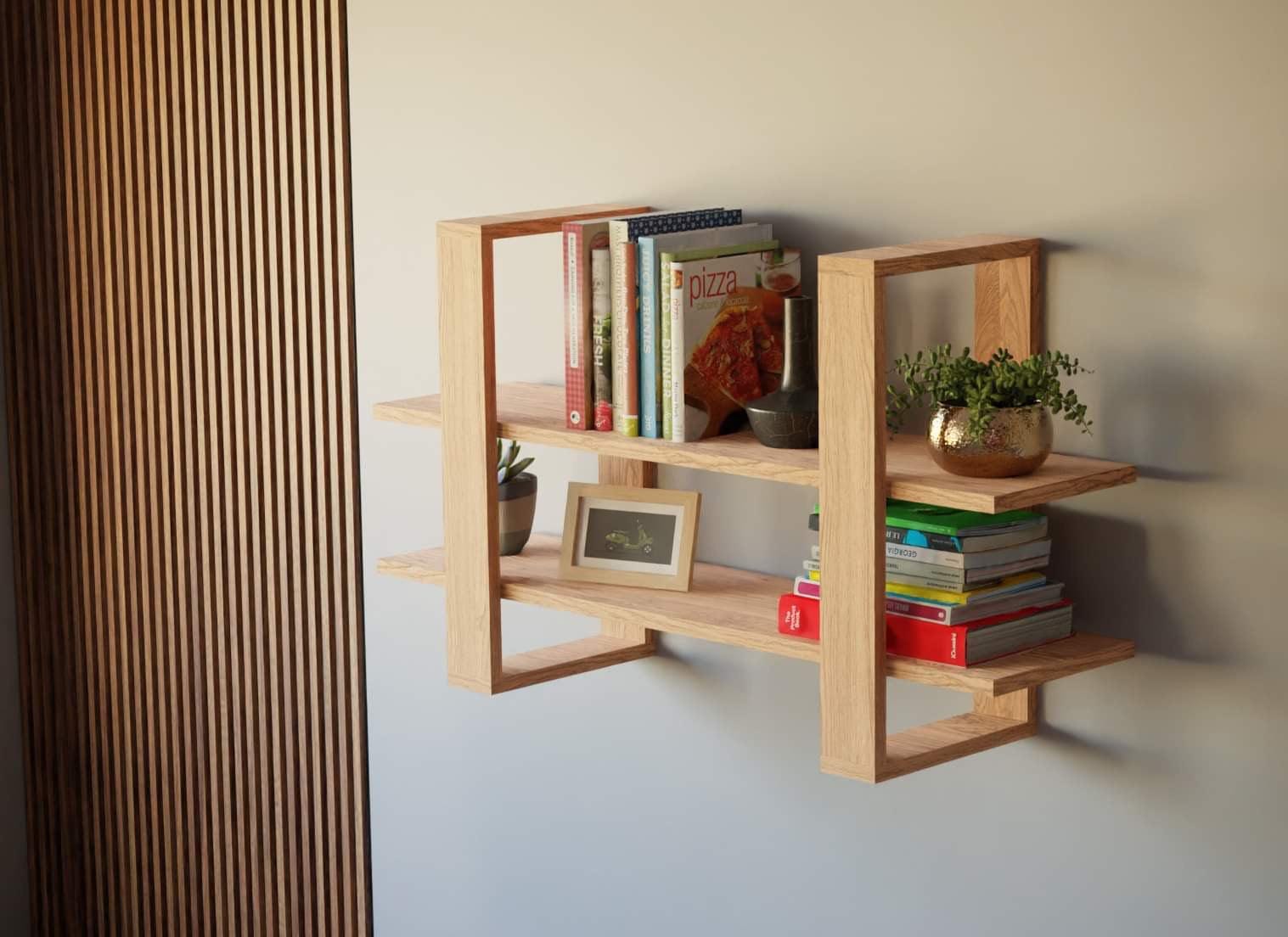 Oak Two Tier Wall Shelf
