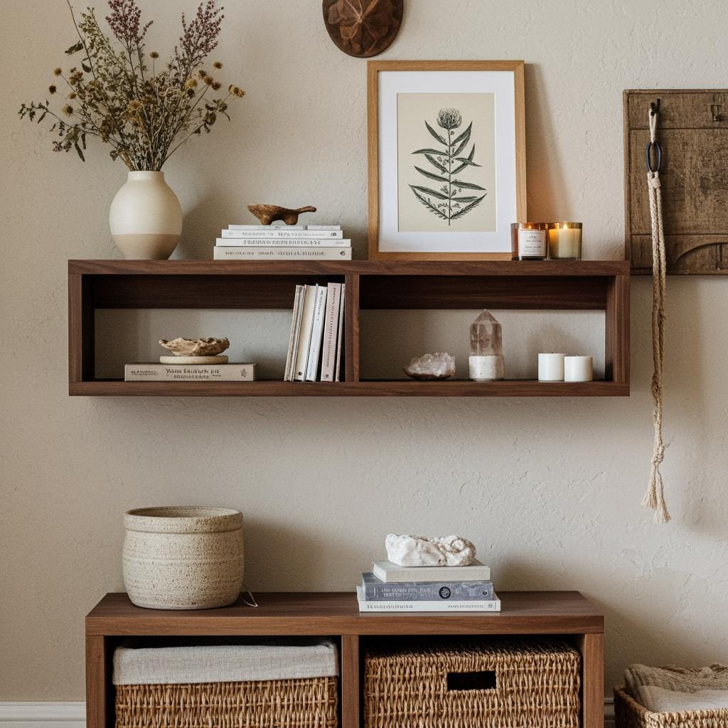 American Walnut Wall Shelf for Mugs, Cups & Kitchen Storage