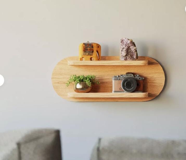 Solid Oak Half Moon Shelf - Two Tier