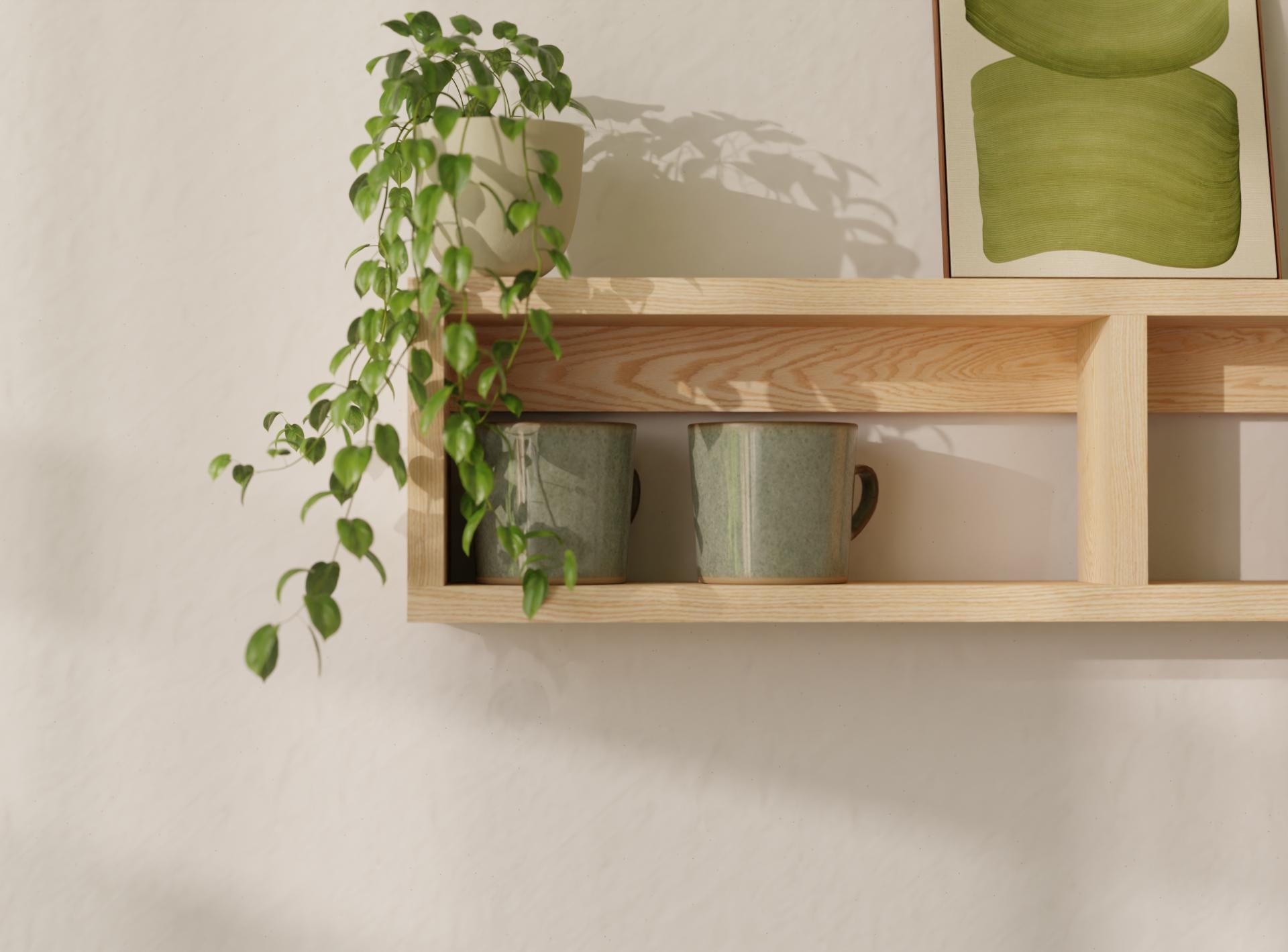 Oak Wall Shelf for Mugs, Cups & Kitchen Storage