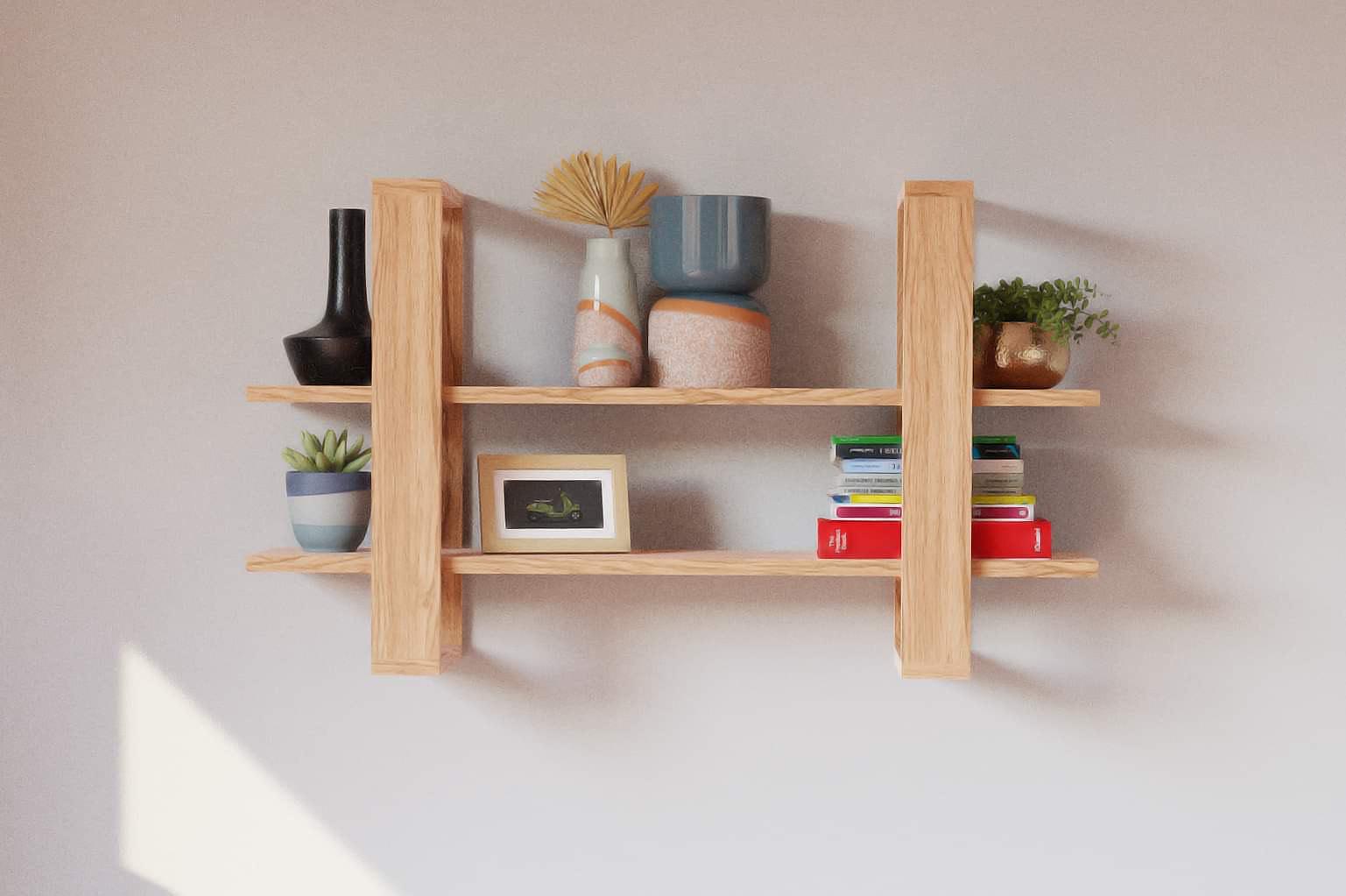 Oak Two Tier Wall Shelf
