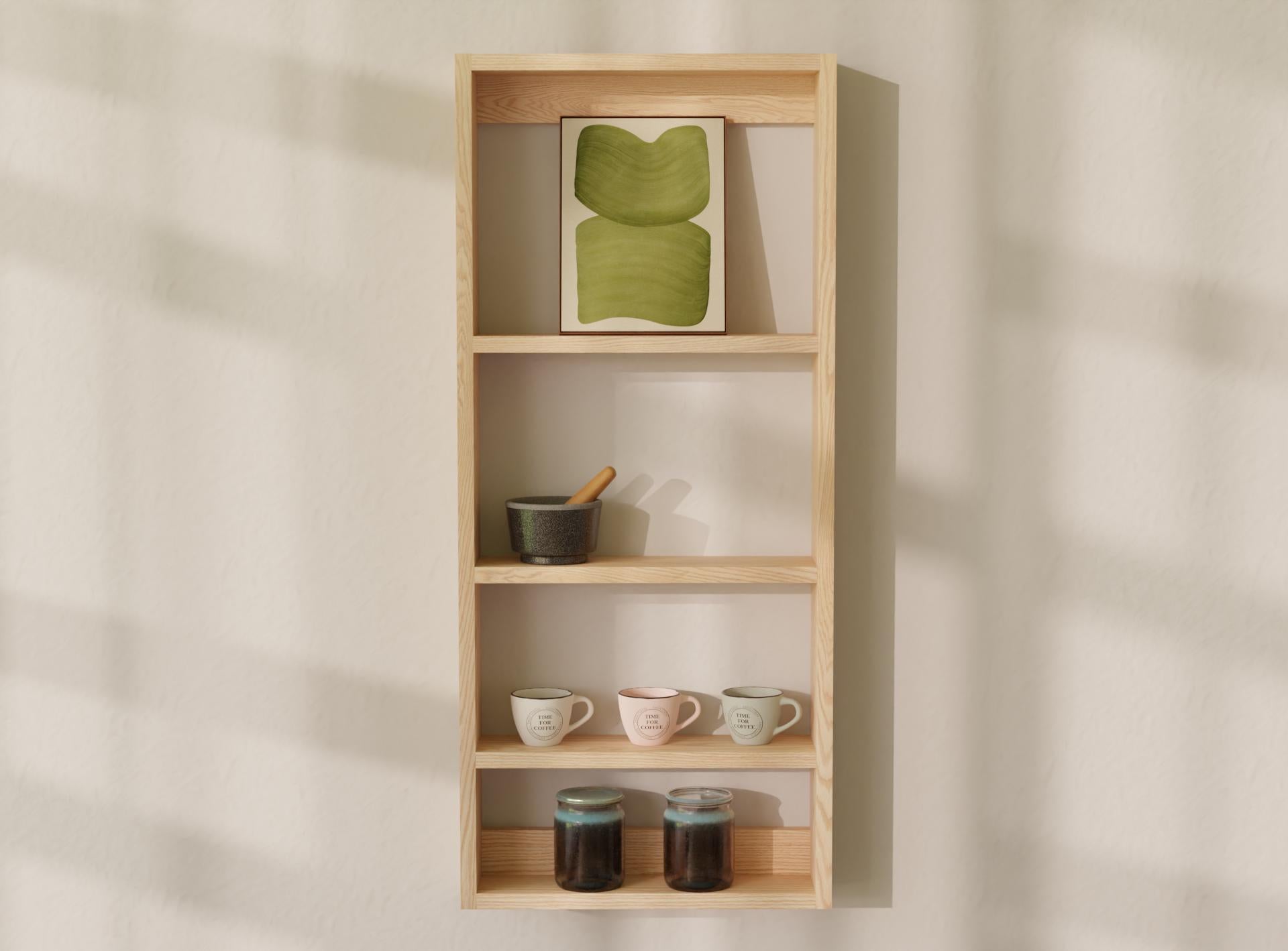 Solid Oak Vertical Wall Shelf – Kitchen Or Hallway Storage