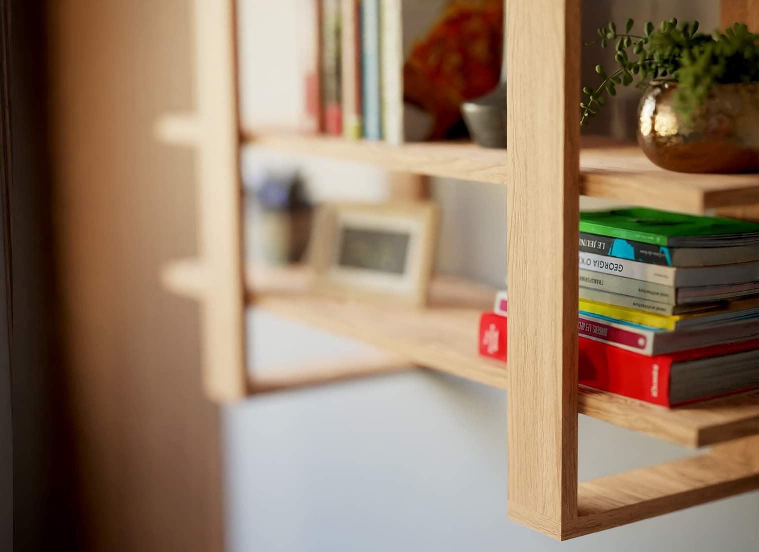 Oak Two Tier Wall Shelf