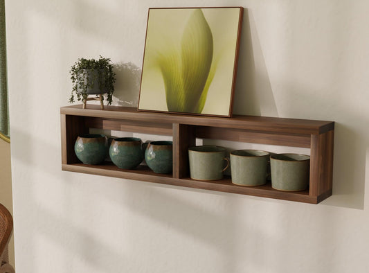 Handmade Black Walnut Wall Shelf for Mugs, Cups & Kitchen Storage | Floating Shelf with Easy Keyhole Fixing | Made to Order | Free Delivery