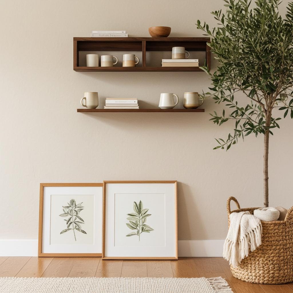 American Walnut Wall Shelf for Mugs, Cups & Kitchen Storage