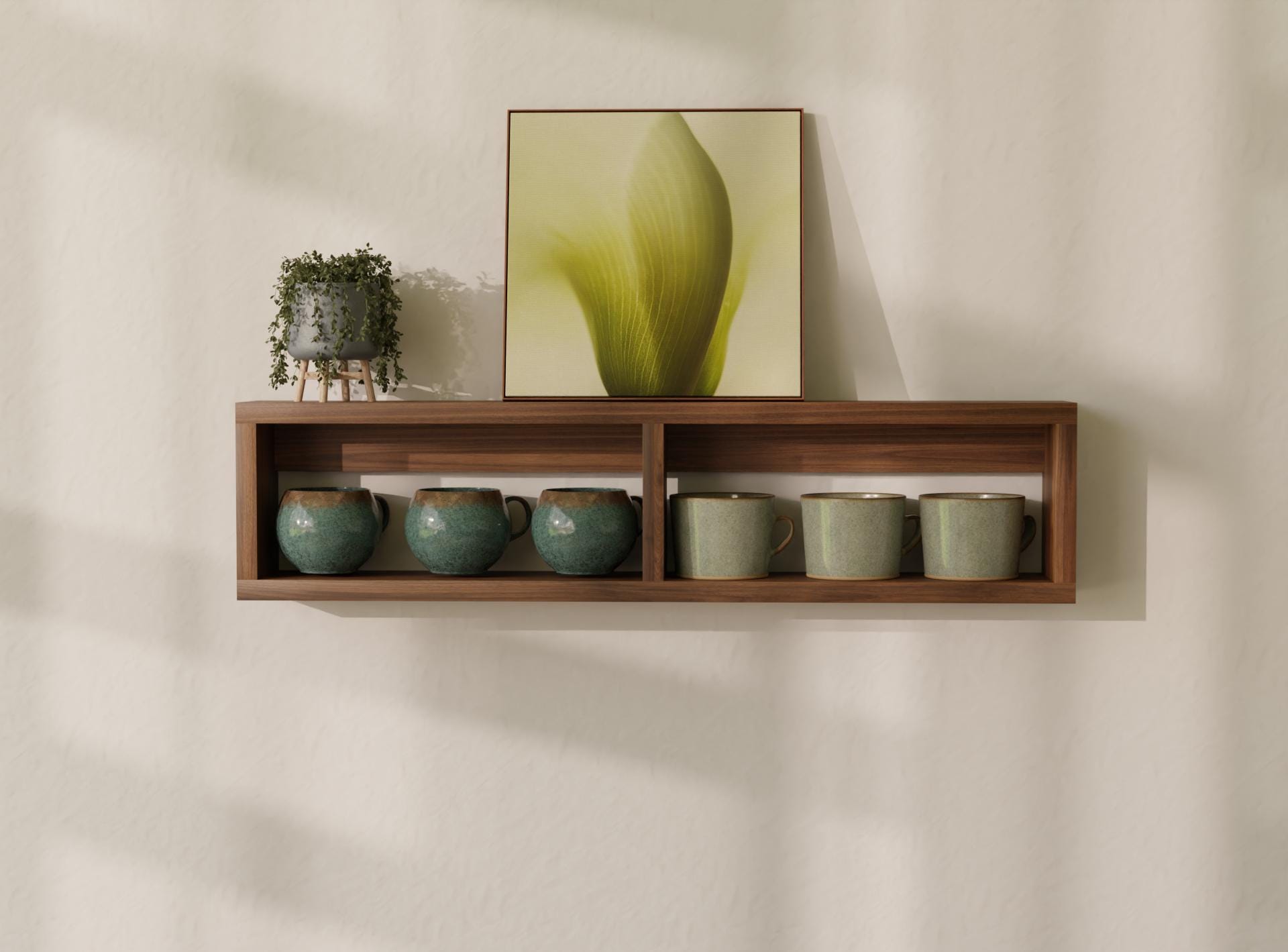 Handmade Black Walnut Wall Shelf for Mugs, Cups & Kitchen Storage