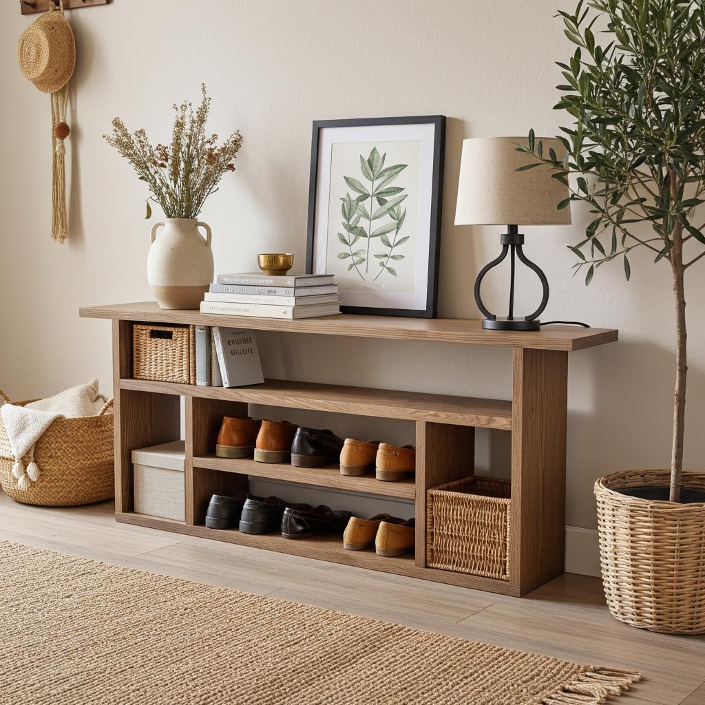 Solid Oak Shoe Rack | Hallway Sideboard