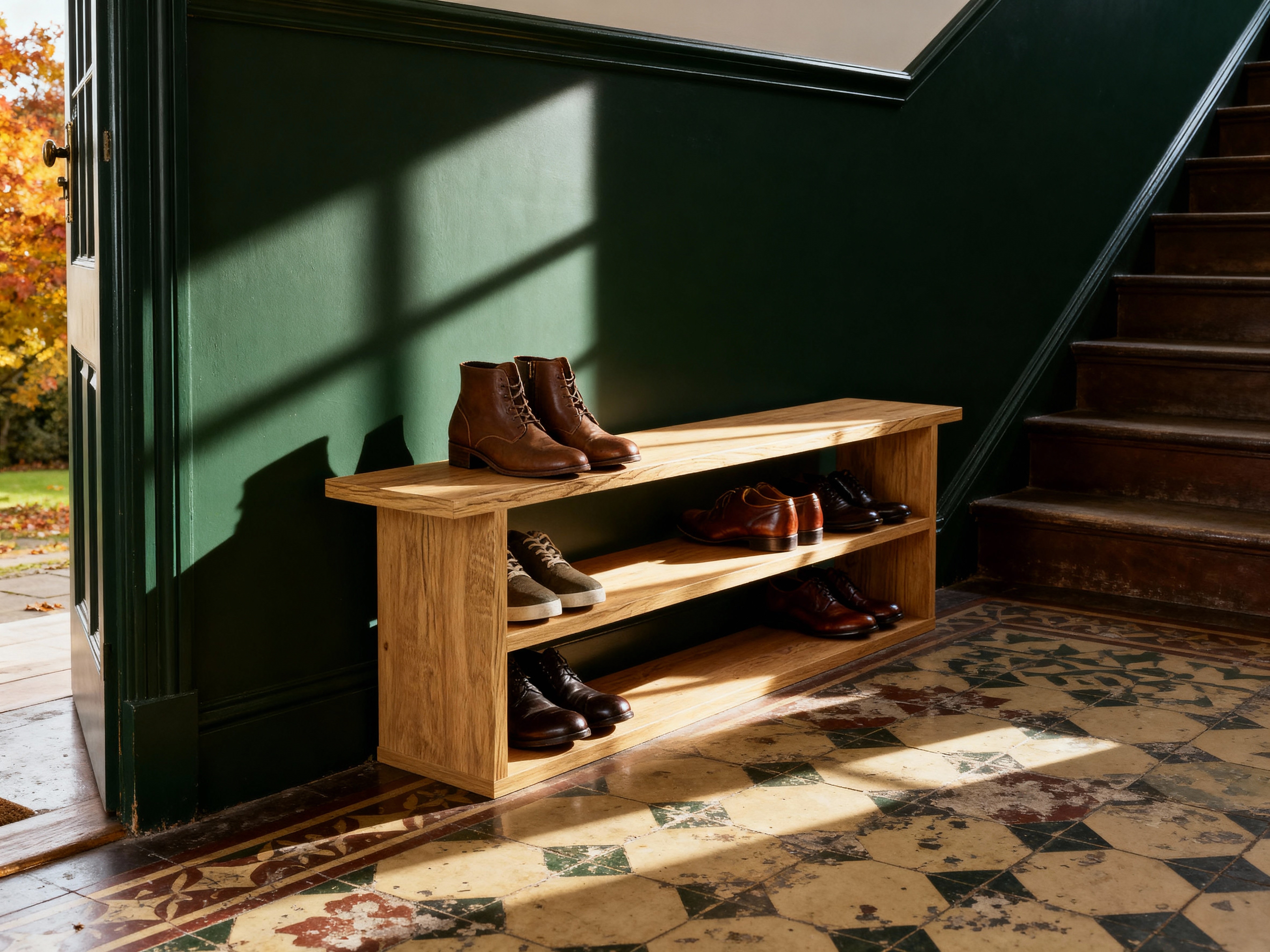 Solid Oak Shoe Rack | Hallway Sideboard