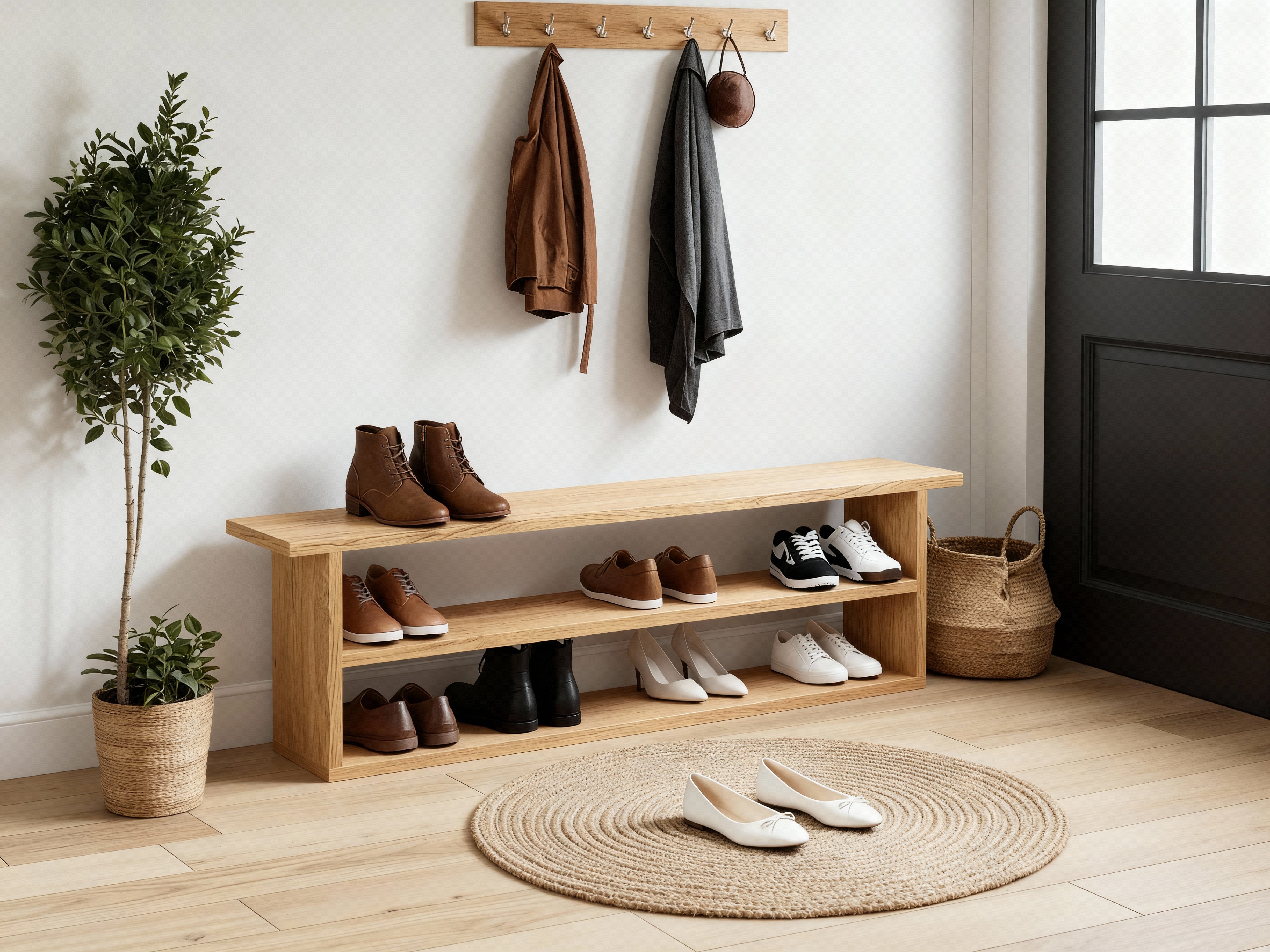 Solid Oak Shoe Rack | Hallway Sideboard