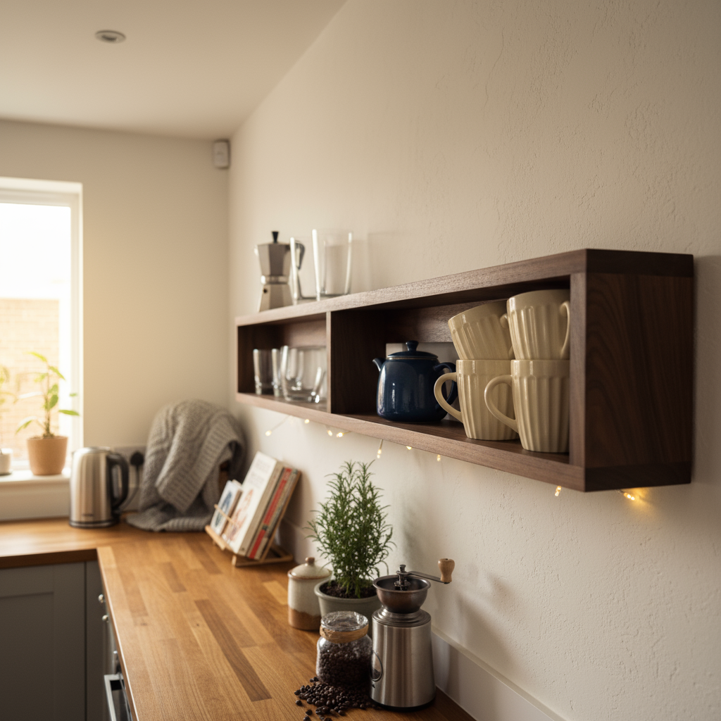 Black Walnut Wall Shelf for Mugs & Cups