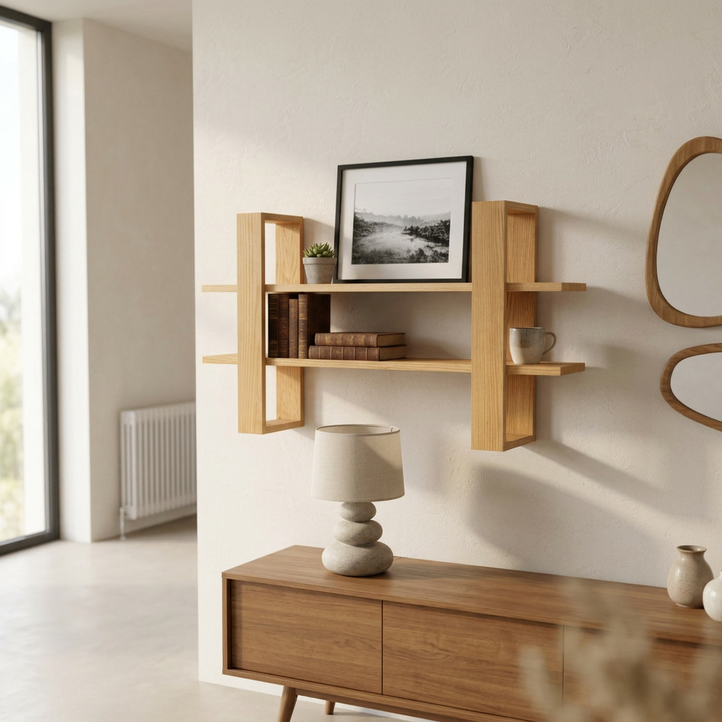 Solid Oak Two Tier Wall Shelf