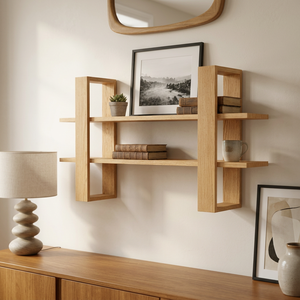 Solid Oak Two Tier Wall Shelf