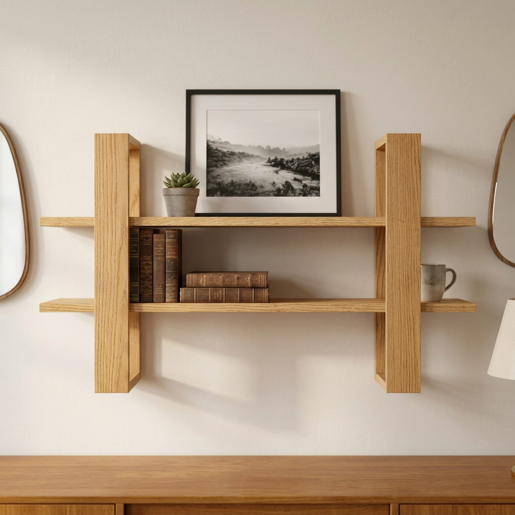 Solid Oak Two Tier Wall Shelf