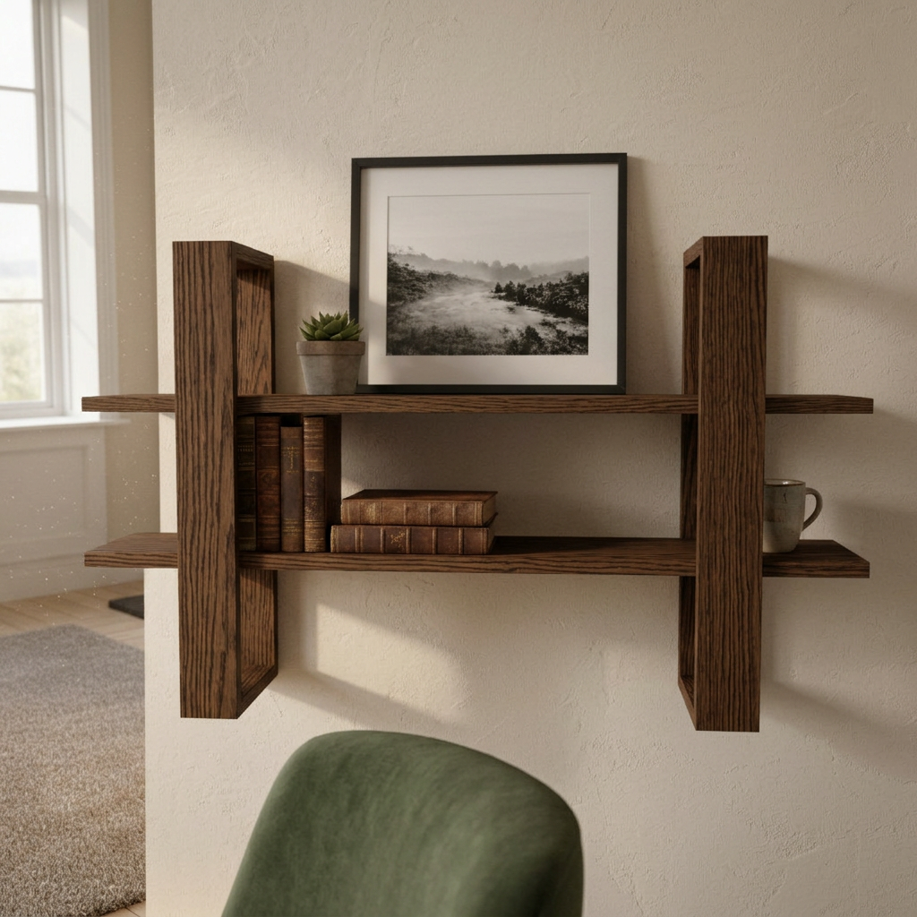 Solid Oak Two Tier Wall Shelf