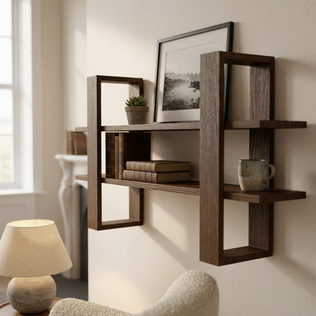 Solid Oak Two Tier Wall Shelf