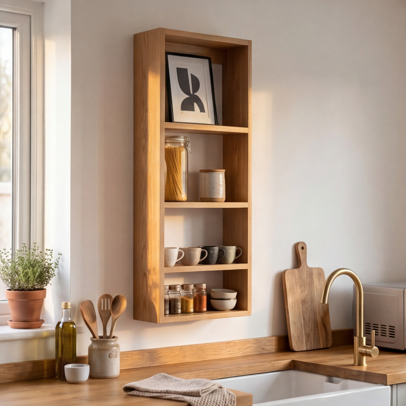 Solid Oak Vertical Wall Shelf
