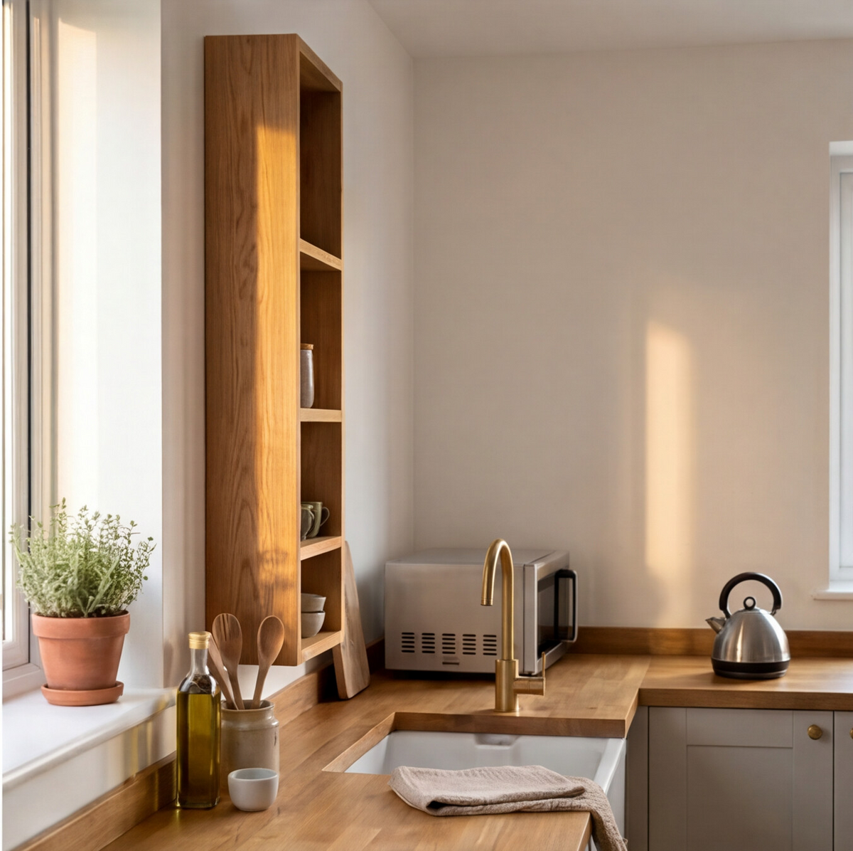 Solid Oak Vertical Wall Shelf