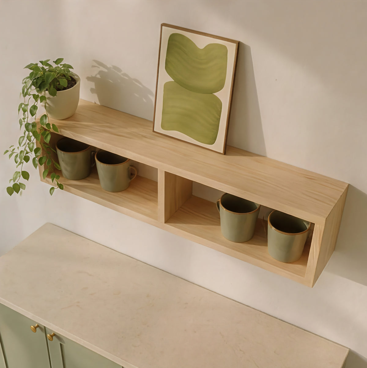 Oak Wall Shelf for Mugs & Cups