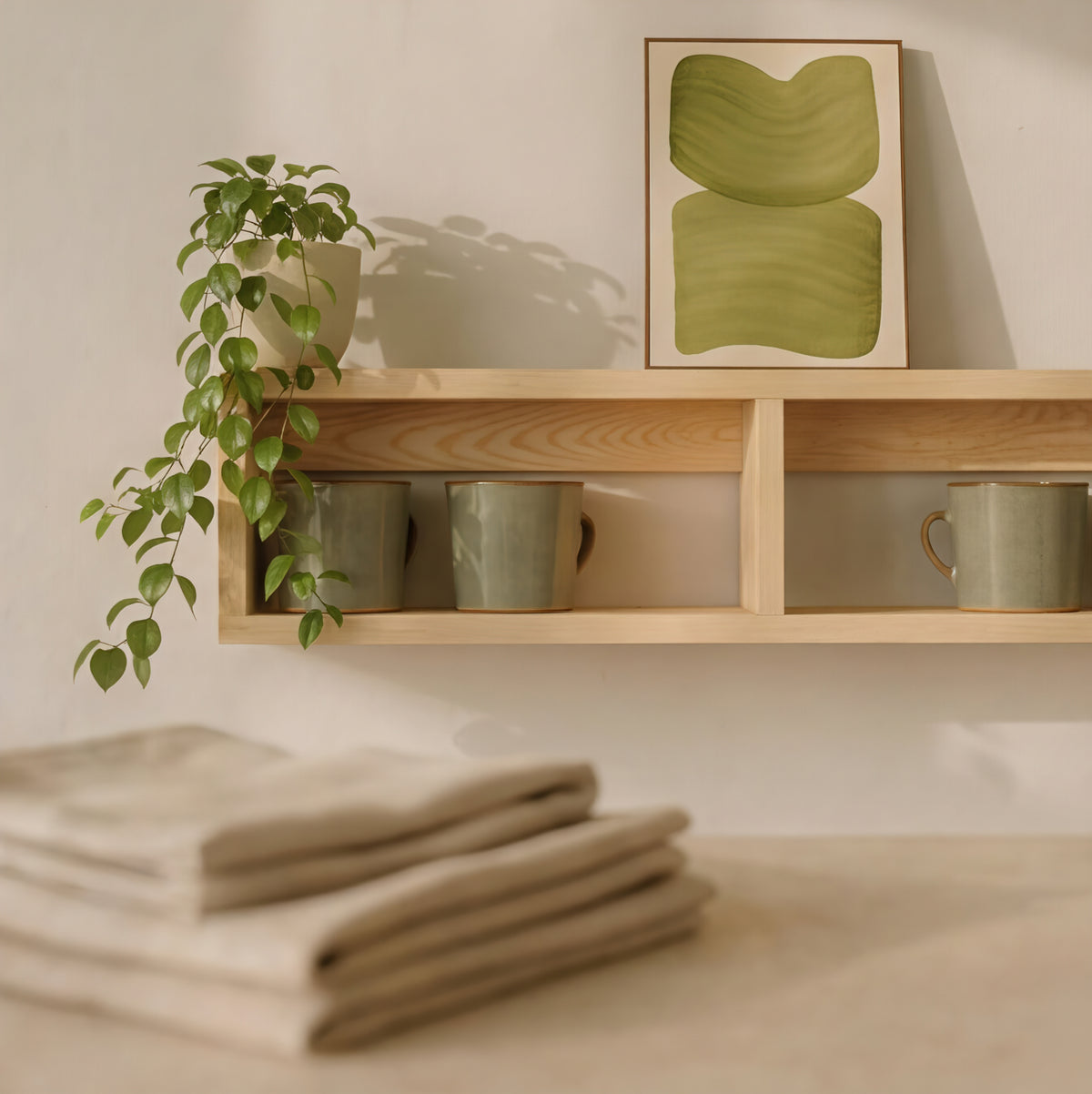 Oak Wall Shelf for Mugs & Cups